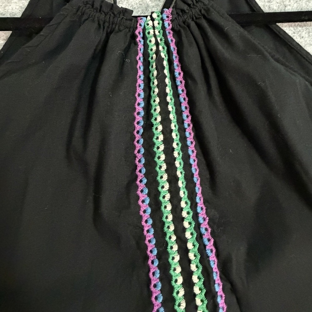 Black Halter Neck Tank Top Embroidered Trim Size L Boho‎